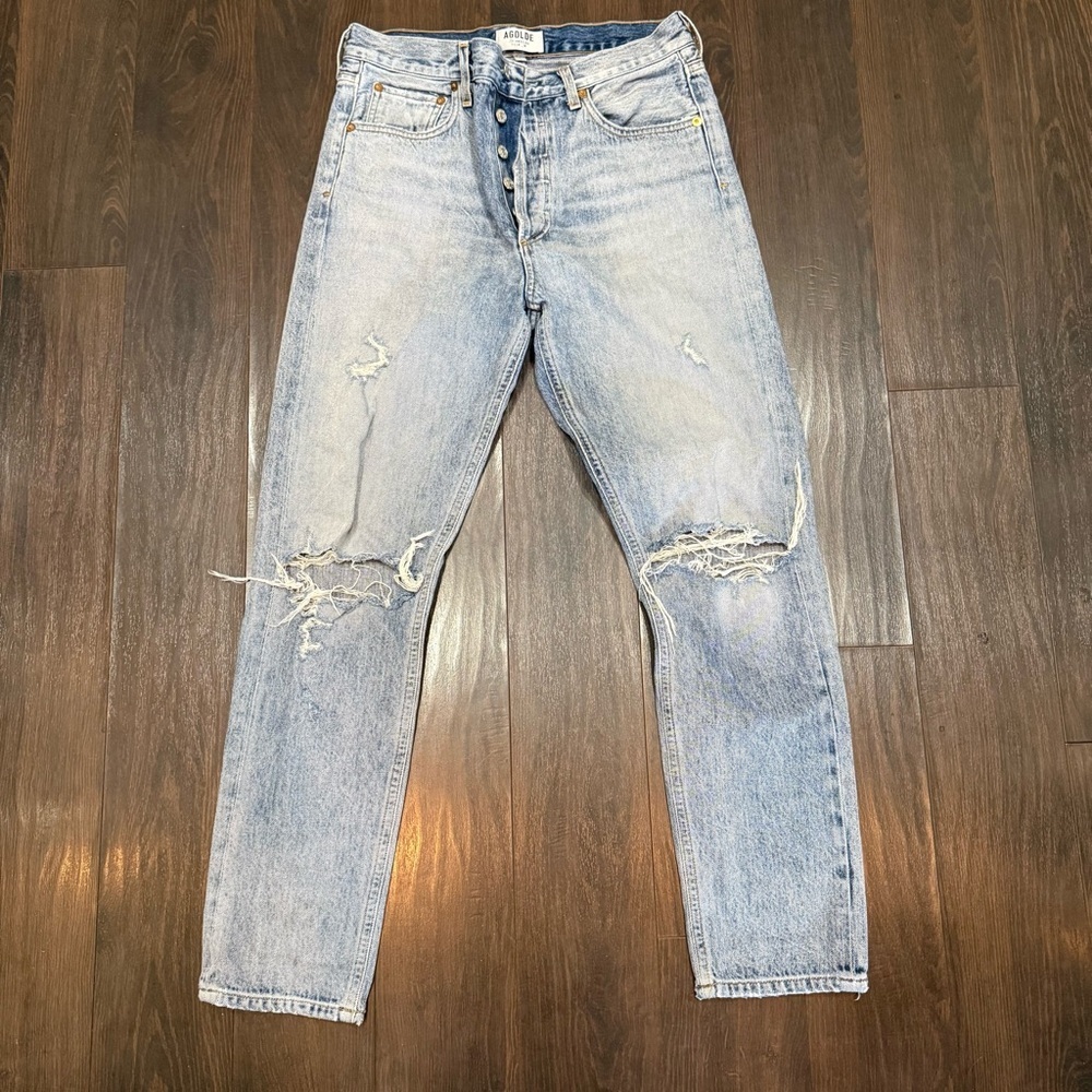 Agolde Women's Light Blue Distressed High Rise Jeans